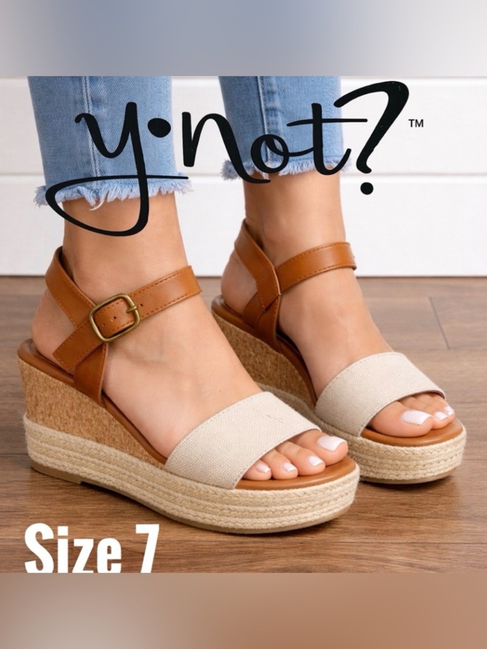 ♥️♥️ Y Not? Espadrille Wedge Sandals Size 7 Tan & Cream